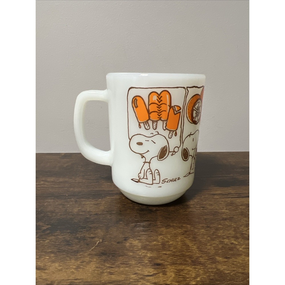 VTG Snoopy Mug Sweet Dreams Fire King Anchor Hocking Milk‎ Glass Cup Coffee